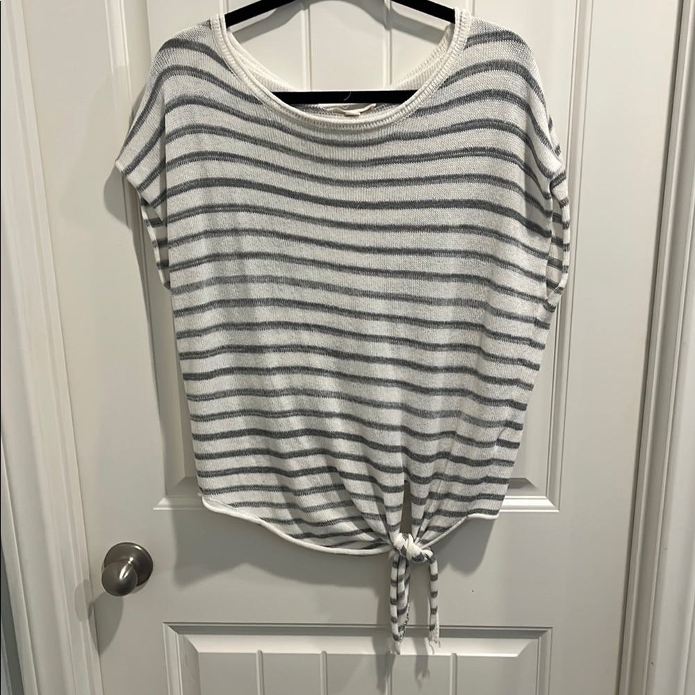LOVESTITCH Striped Gray and White Women's Sweater